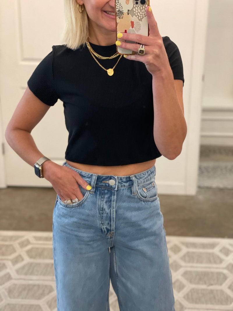 Millie Black Ribbed Top
