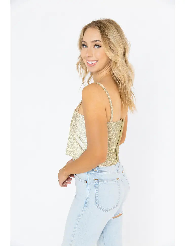 Girly Girl Gold Rhinestone Top- online exclusive