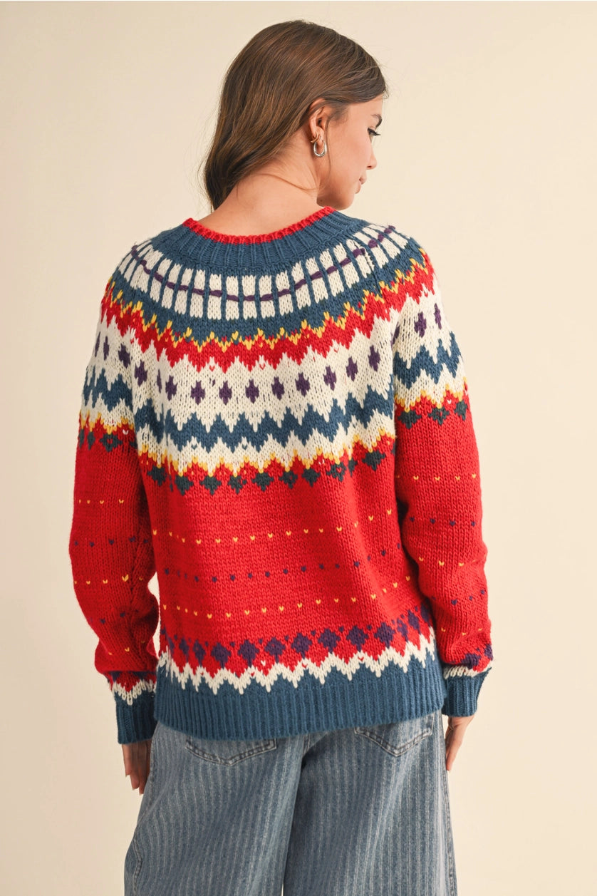 Red Nordic Knit Sweater