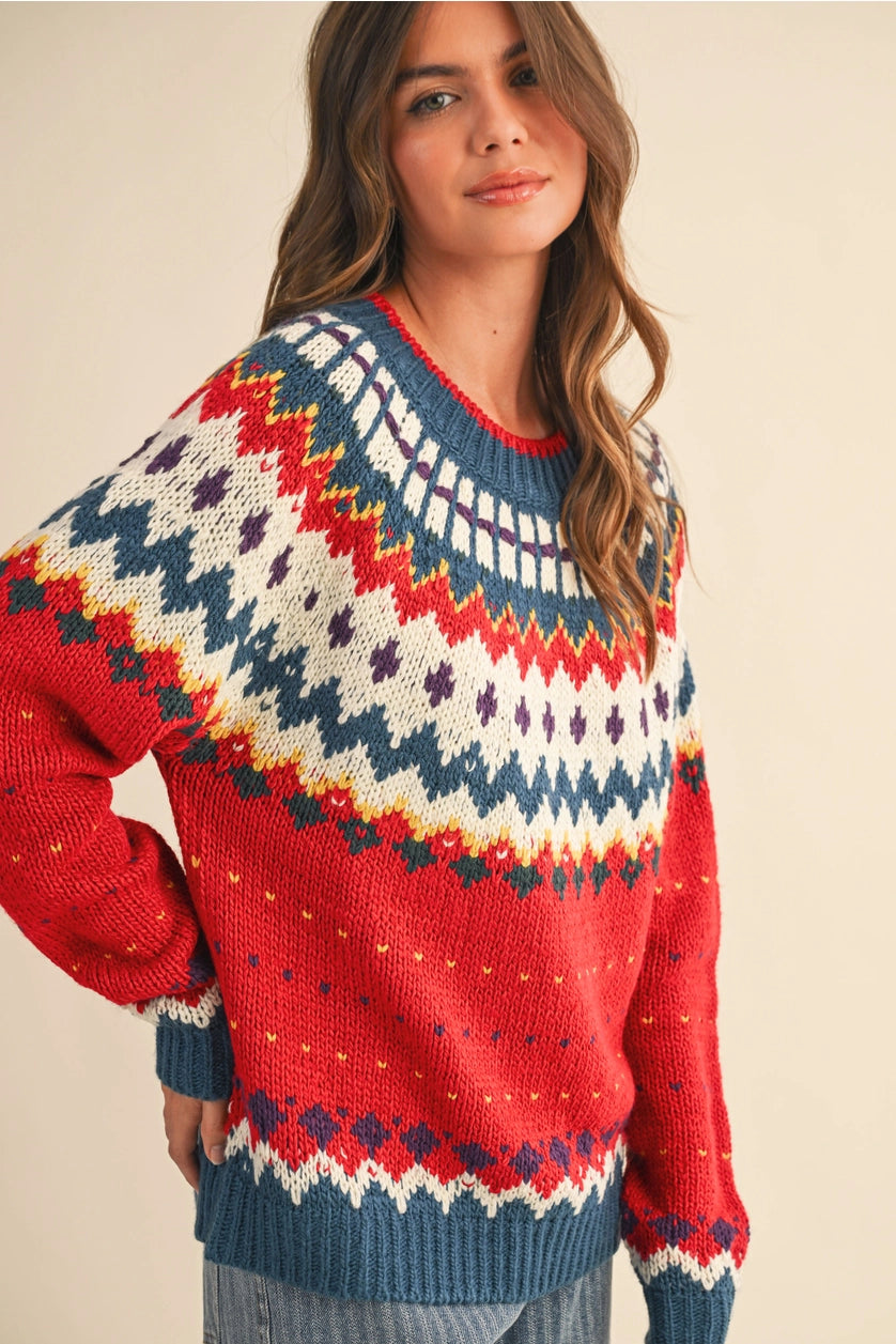 Red Nordic Knit Sweater