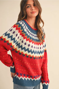 Red Nordic Knit Sweater