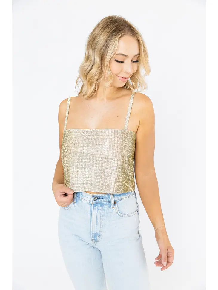 Girly Girl Gold Rhinestone Top- online exclusive