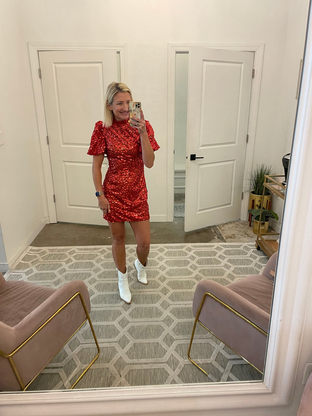 Red Floral Sequin Dress