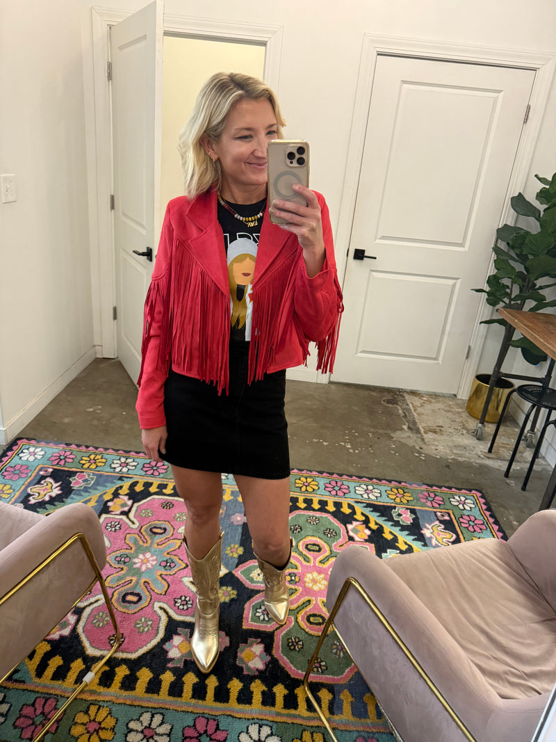 Red Suede Moto Jacket