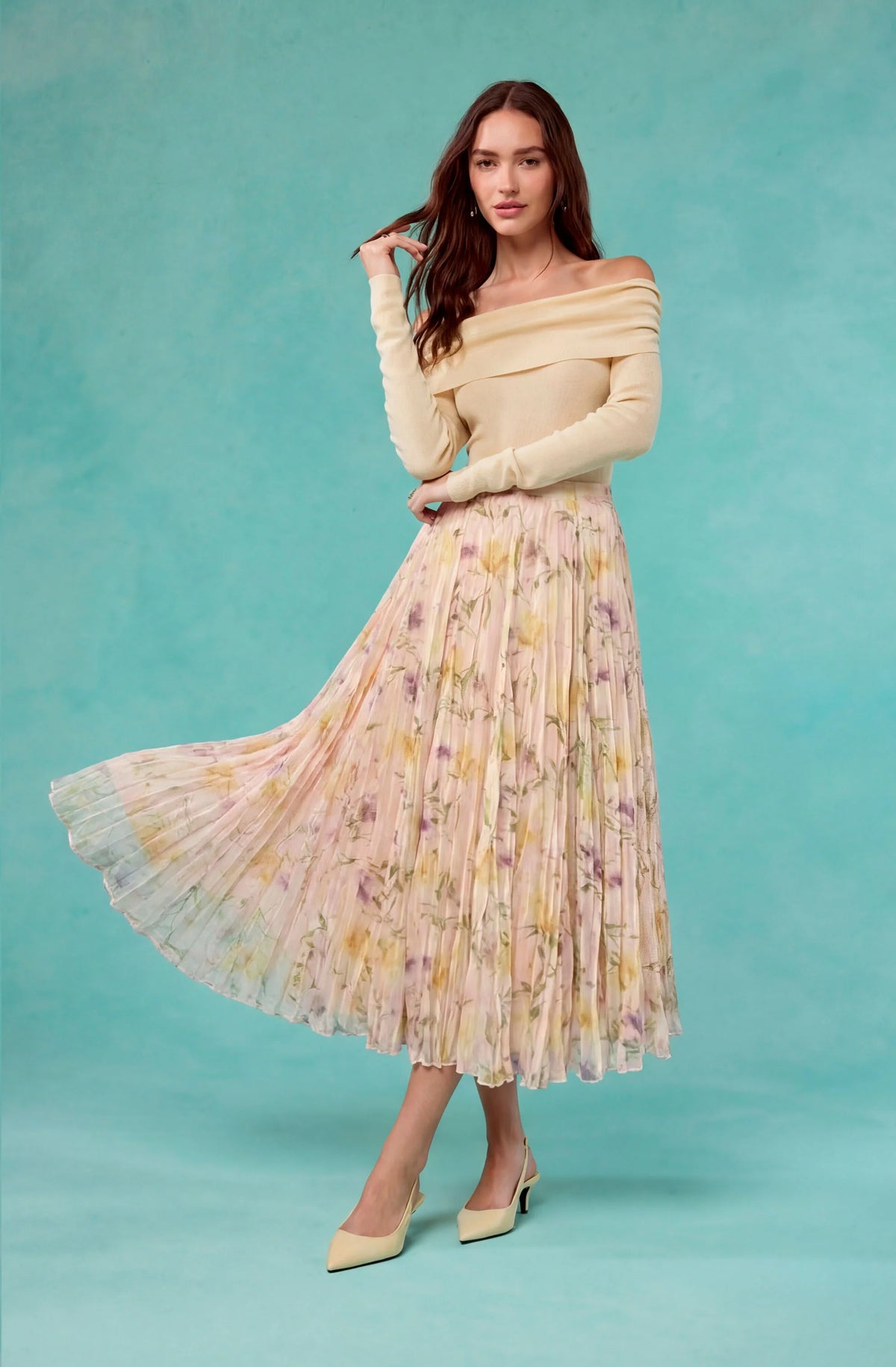 Fiori Foral Pleated Maxi Skirt