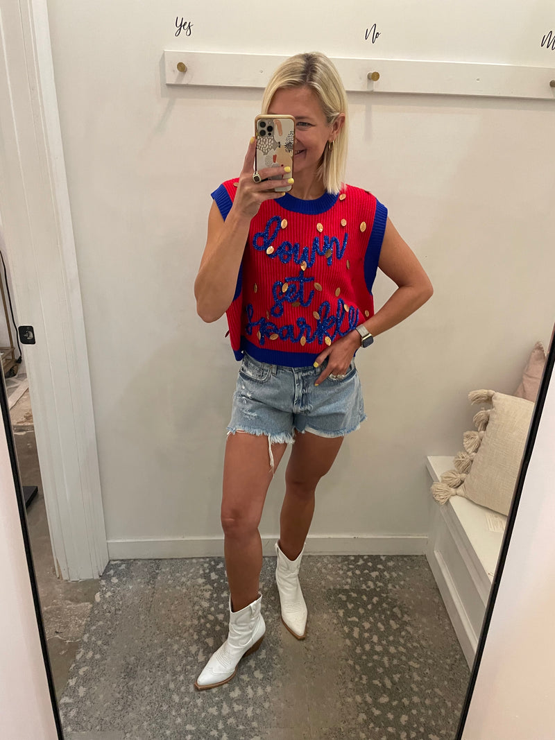 Red & Royal Down Set Sparkle Sweater Vest