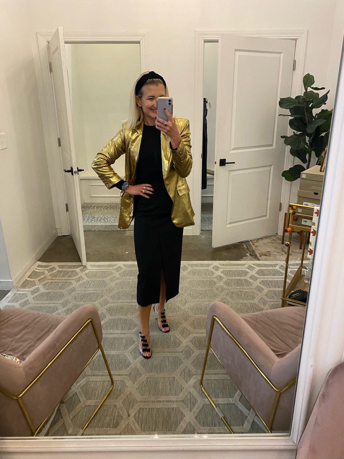 Gold Pintuck Fitted Blazer