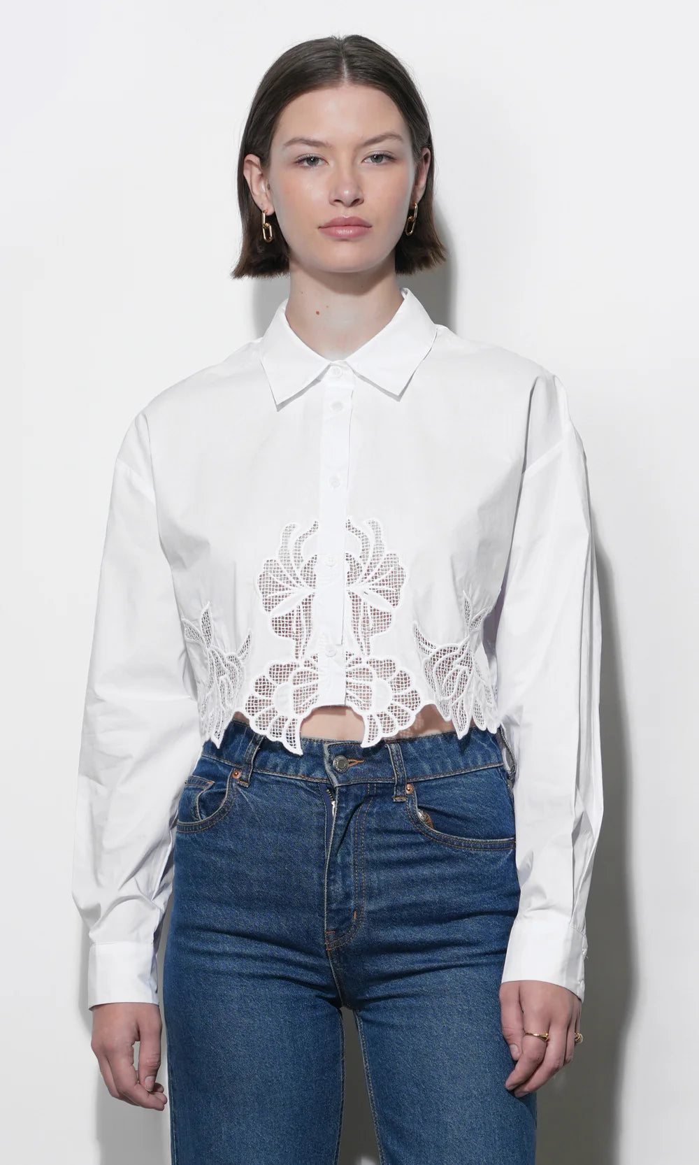 Finley Embroidered Hem Button Up Shirt
