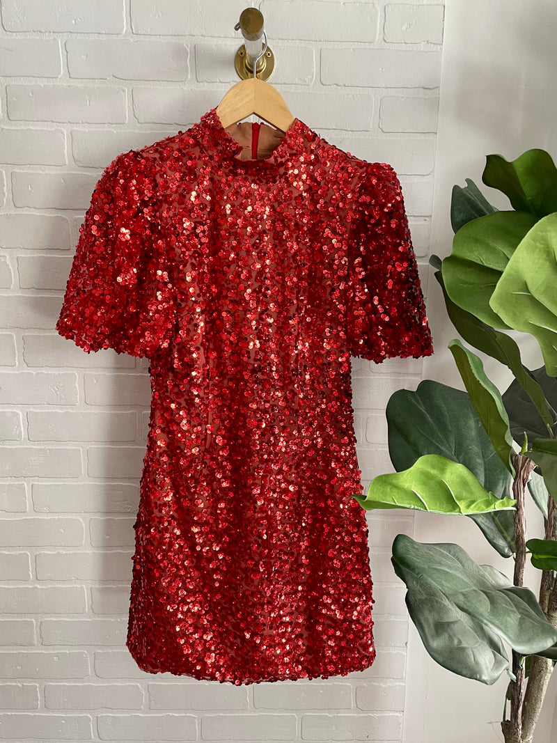Red Floral Sequin Dress