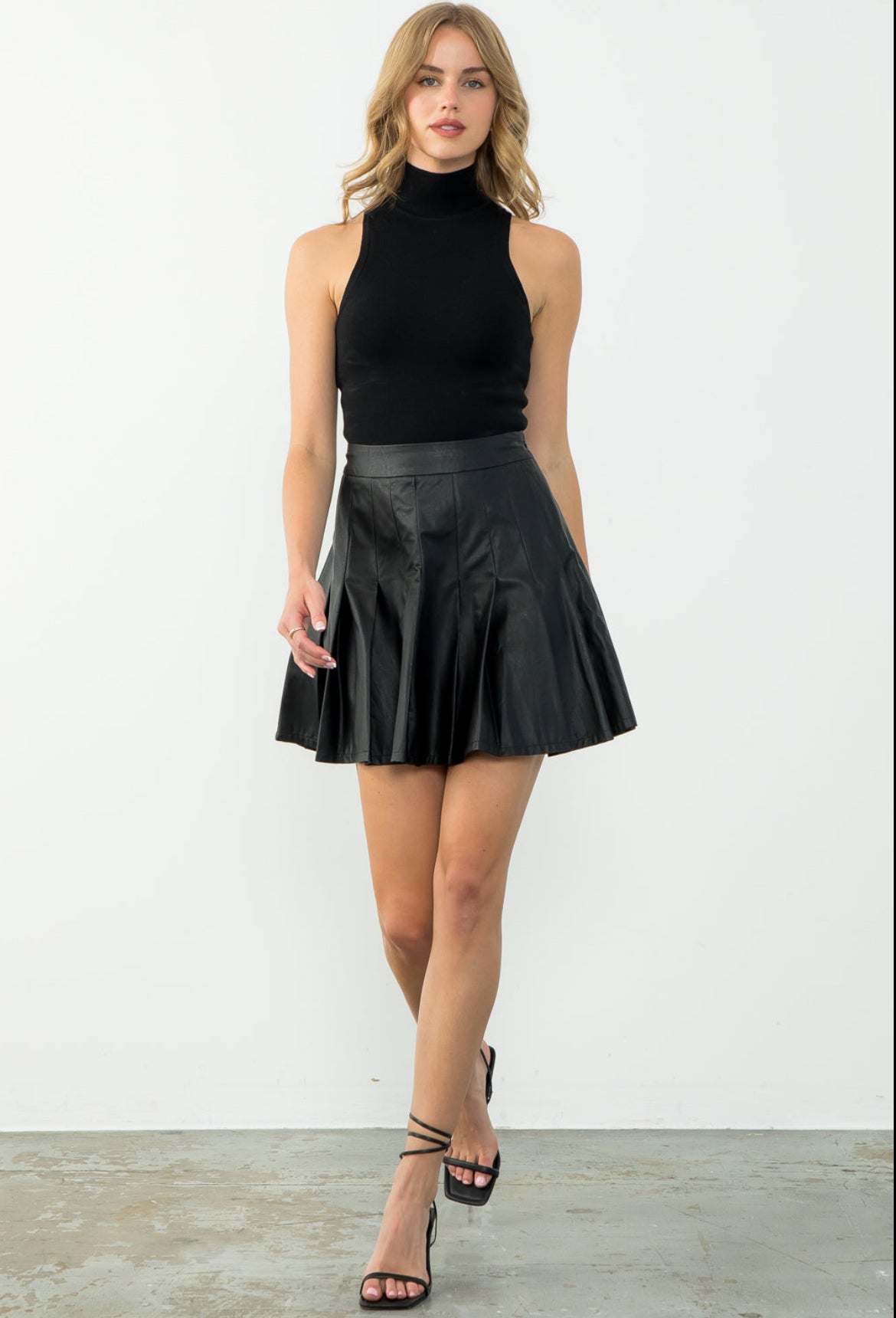 Pleated Faux Leather Mini Skirt