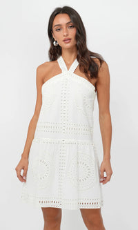 Louvie Eyelet Halter Mini Dress