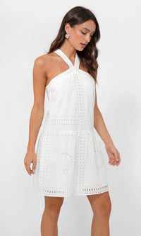 Louvie Eyelet Halter Mini Dress