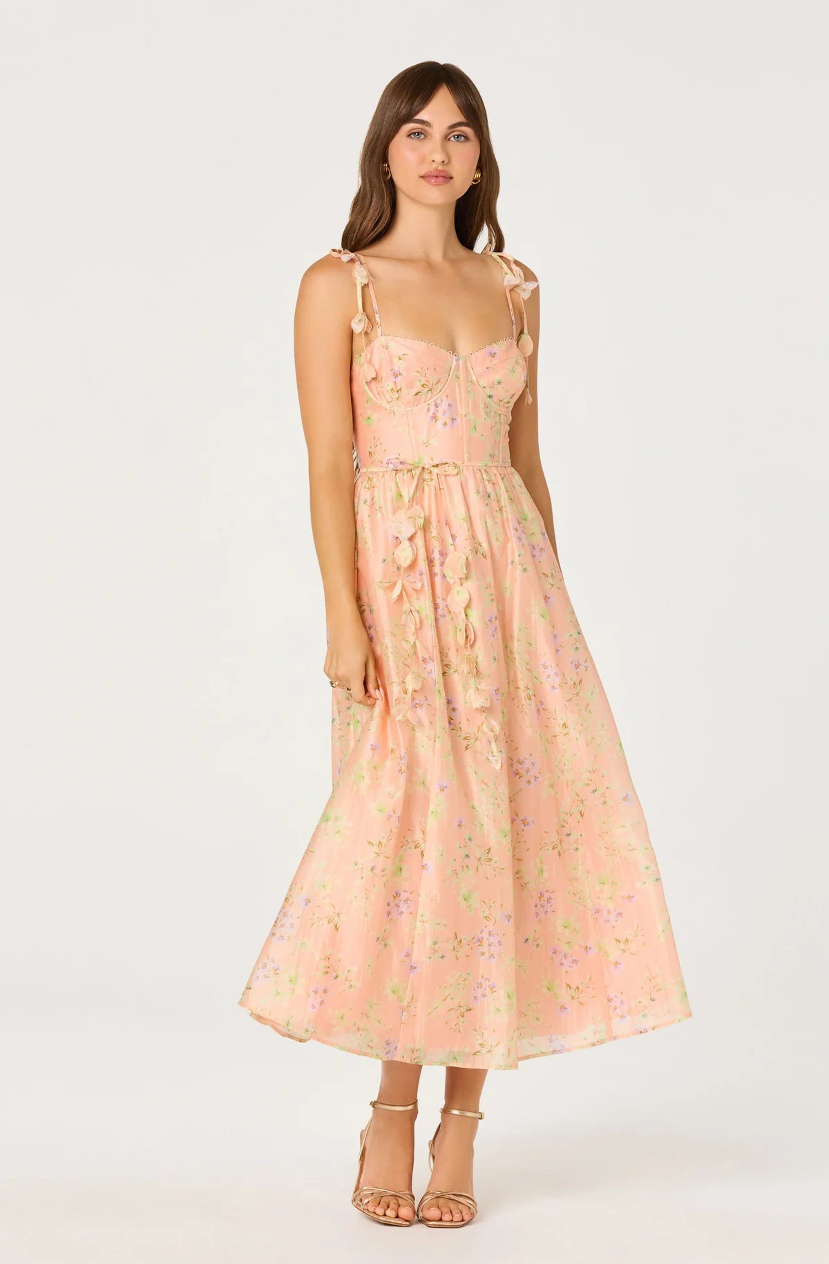 Peach Blossom Plunge Midi Dress