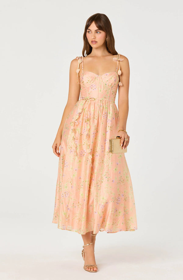Peach Blossom Plunge Midi Dress
