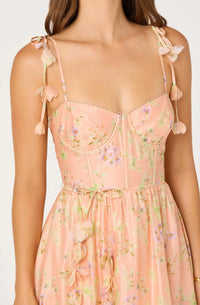 Peach Blossom Plunge Midi Dress