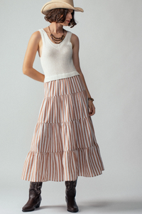 Ribbed Bodice Striped Tiered Spring Maxi Dress
