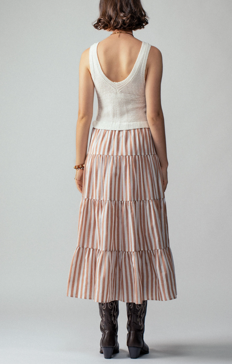 Ribbed Bodice Striped Tiered Spring Maxi Dress