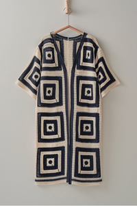Geometric Crochet Midi Length Open Front Cardigan