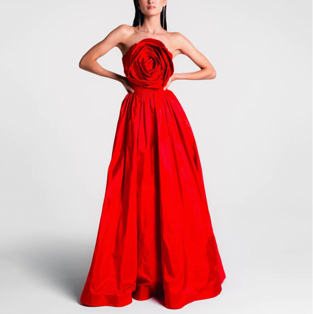 Floral Stitch High-Waist Tube Top Dress