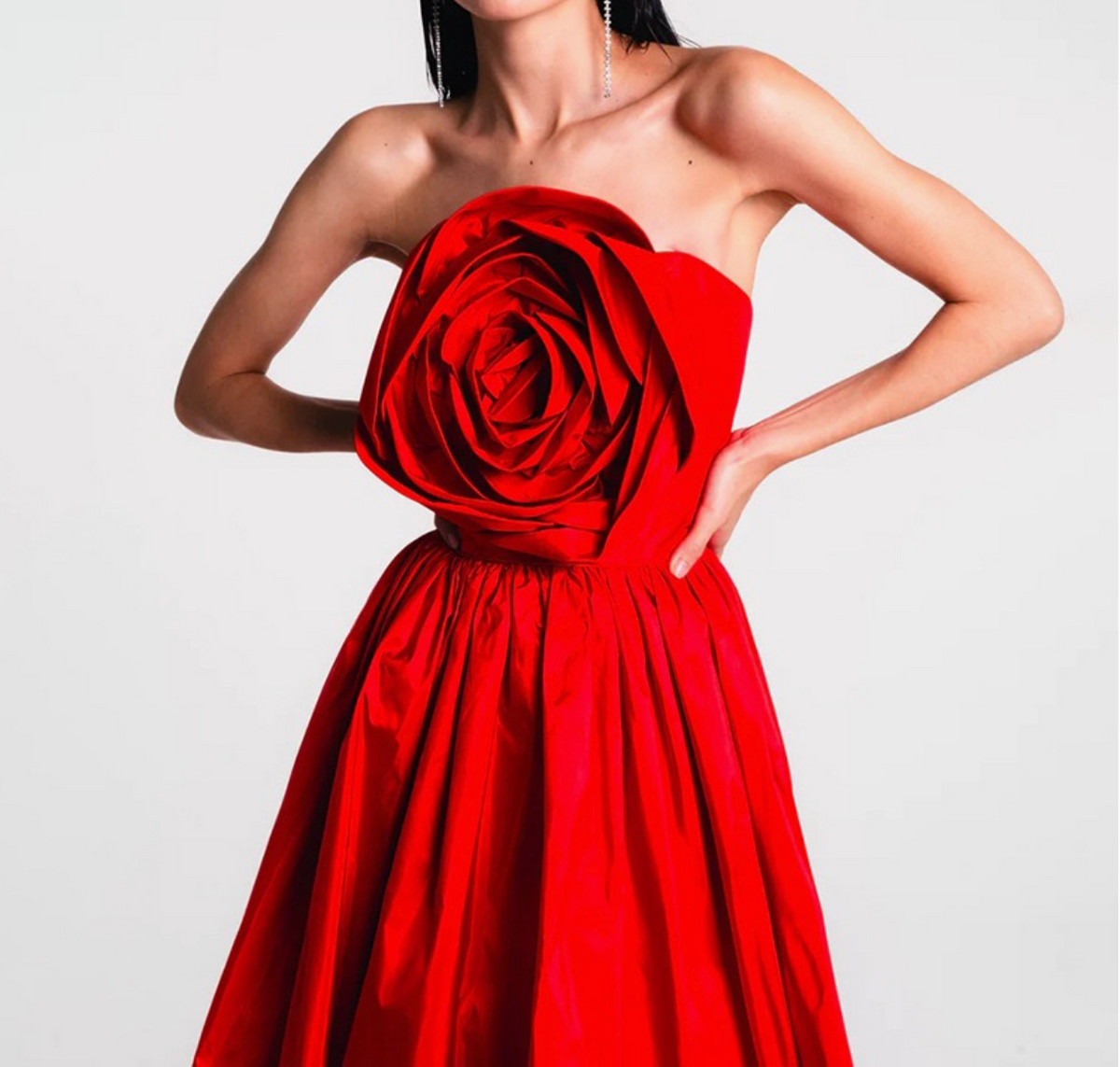 Floral Stitch High-Waist Tube Top Dress