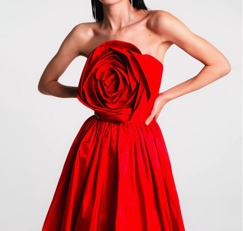 Floral Stitch High-Waist Tube Top Dress