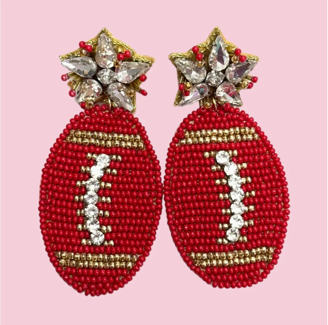 Red and Gold Football Earrings