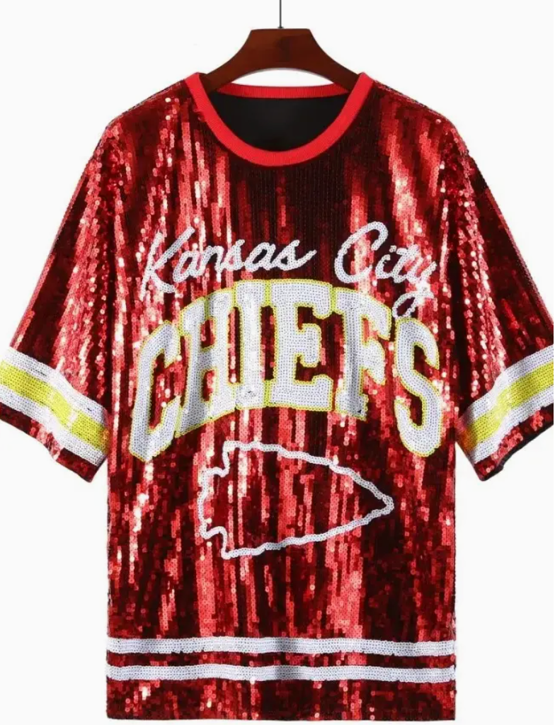 sequin chiefs dress GAMEDAY SEQUIN #87 JERSEY DRESS/TUNIC/TOP