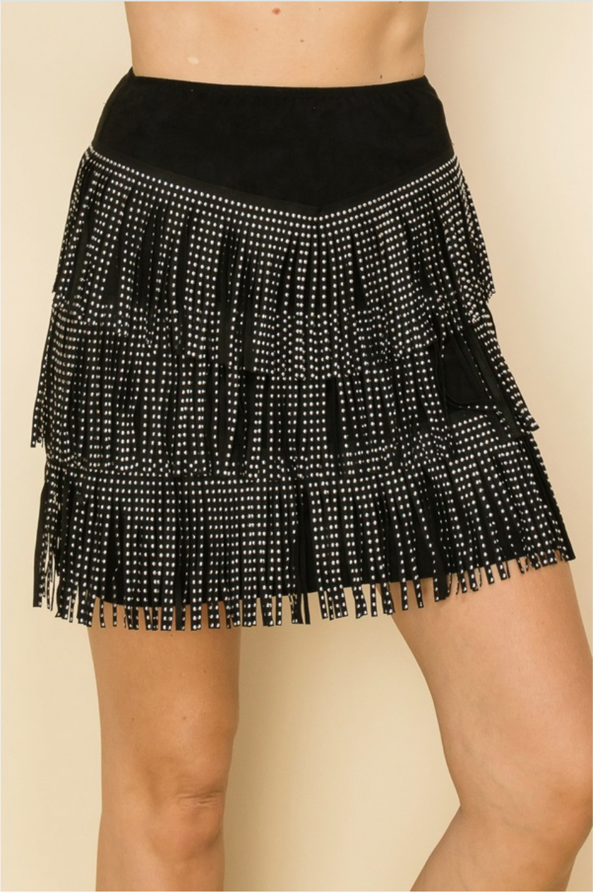 Fringe Layered Mini Skirt