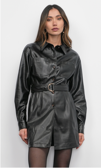 Augustine Vegan Leather Belted Dress