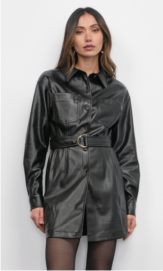Augustine Vegan Leather Belted Dress