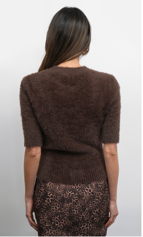 Odette Fuzzy Elbow Sleeve Knit Top