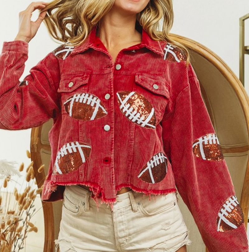 NFL Area Game Day Football Sequin Patch Corduroy Jacket