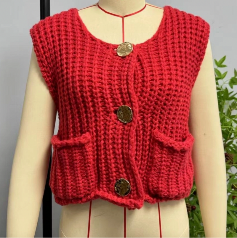Red Chunky Knit Vest