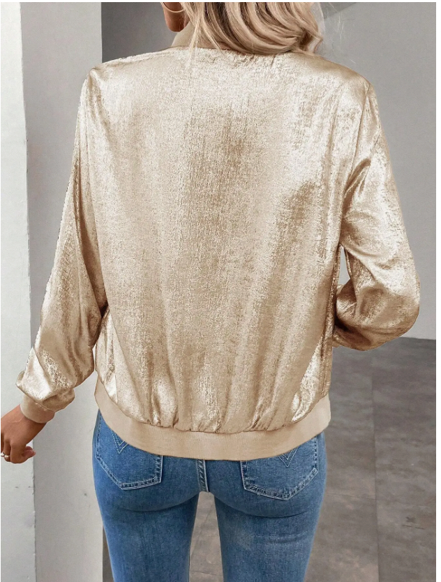 Casual Gold Zipper Streetwear Jacket