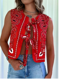 Casual Paisley Ethnic Style Crewneck Bow Tie Vest