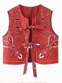 Casual Paisley Ethnic Style Crewneck Bow Tie Vest