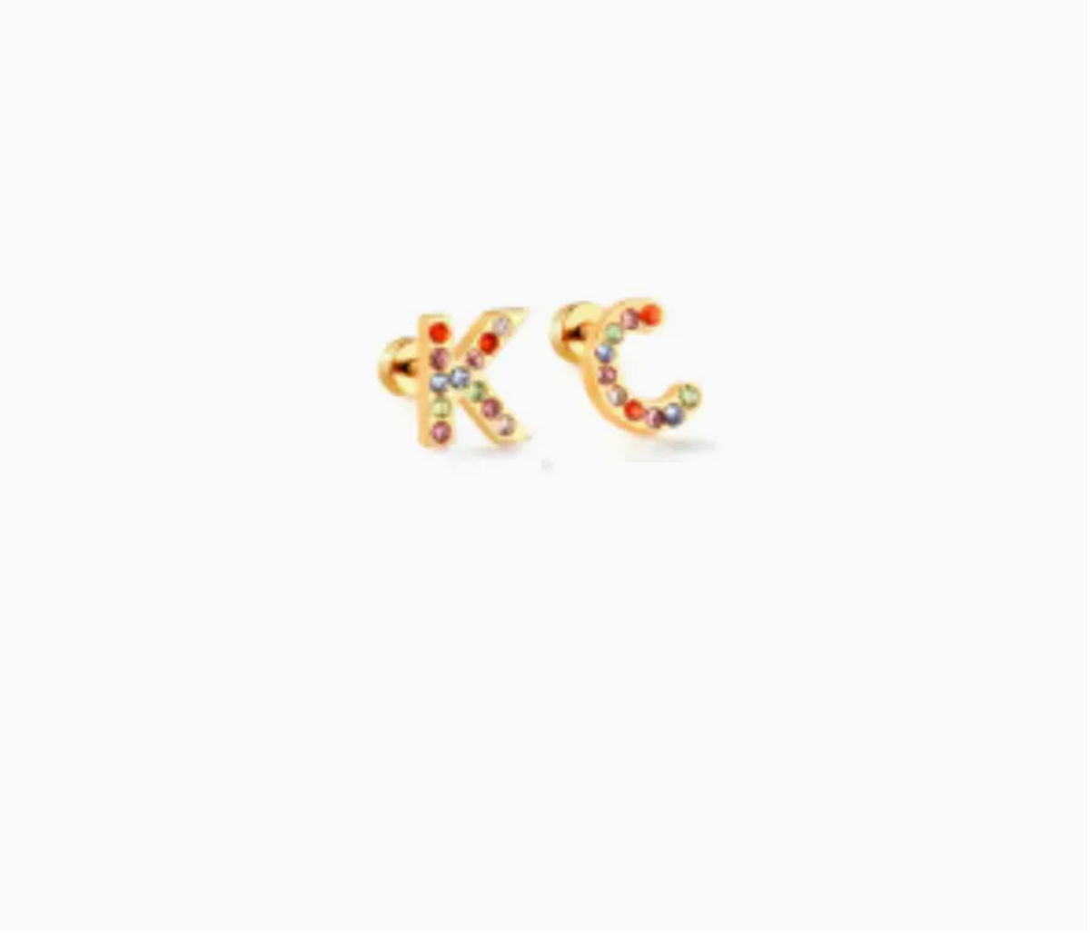 Gold KC Rhinestone Stud Earrings