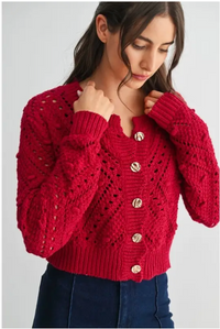 Knit Cardigan with Gold Button Detail