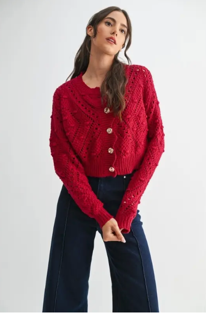 Knit Cardigan with Gold Button Detail
