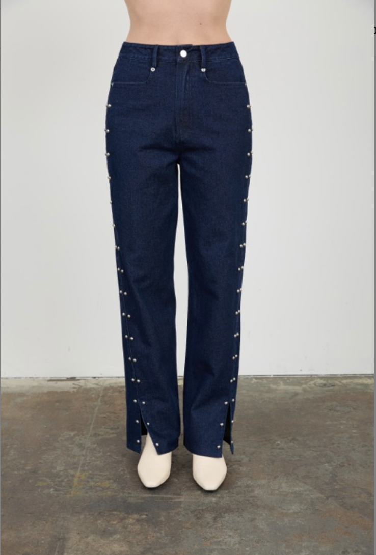 【Yoyocha25 】STUDS DETAIL DENIM PANTS Stud Detail Denim Pants – SCOOBIE