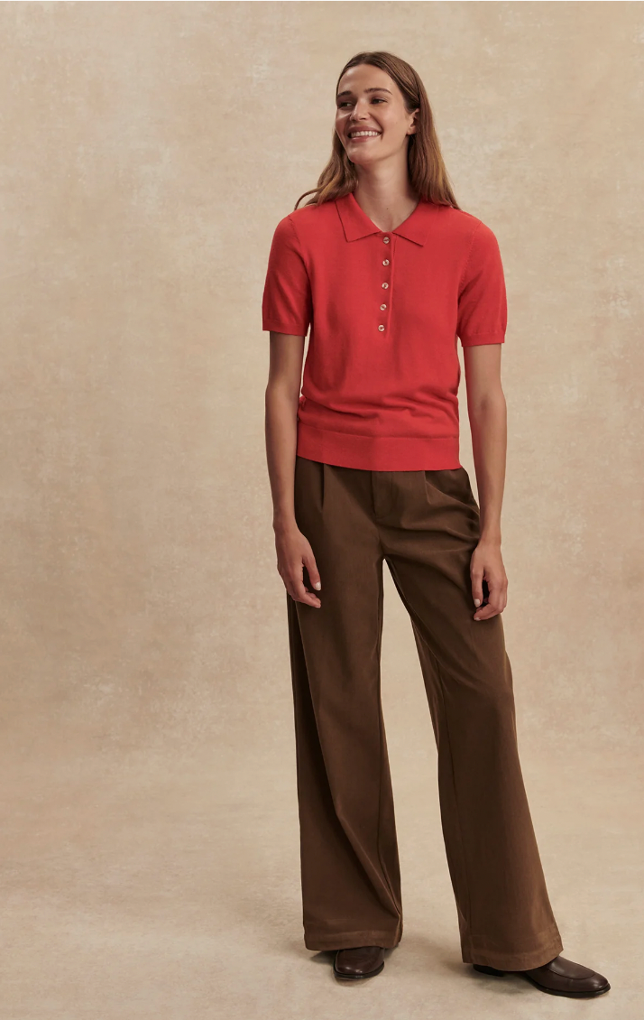 Toni Polo Knit Tee in Poinsettia