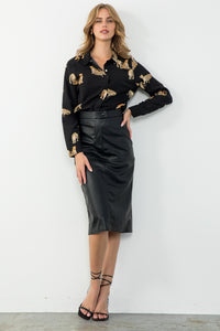Midi Faux Leather Skirt