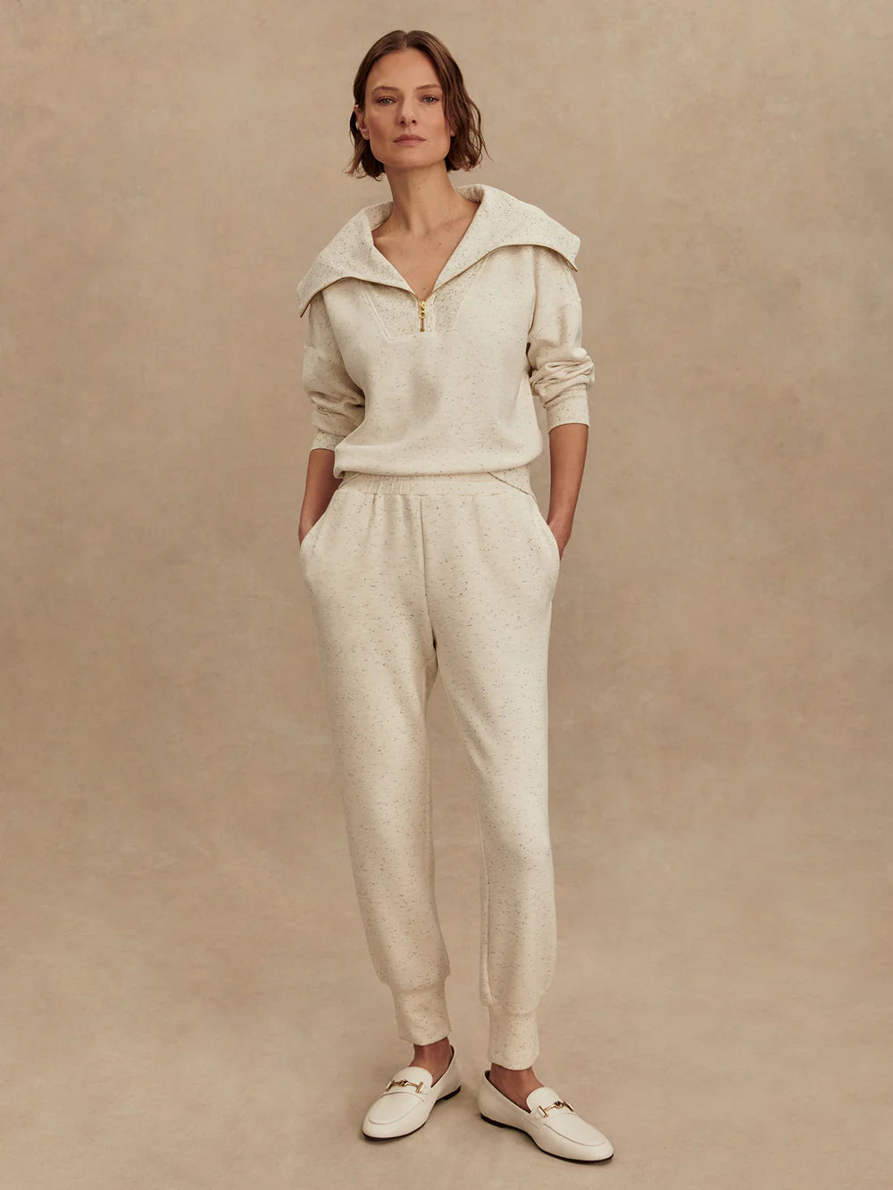 Slim Cuff Pant Ivory Marl Fleck