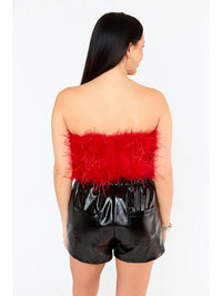 Fancy Crimson Strapless Feather Top