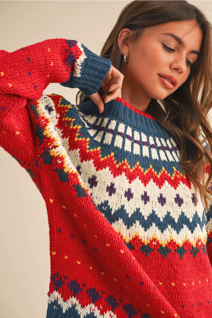 Red Nordic Knit Sweater