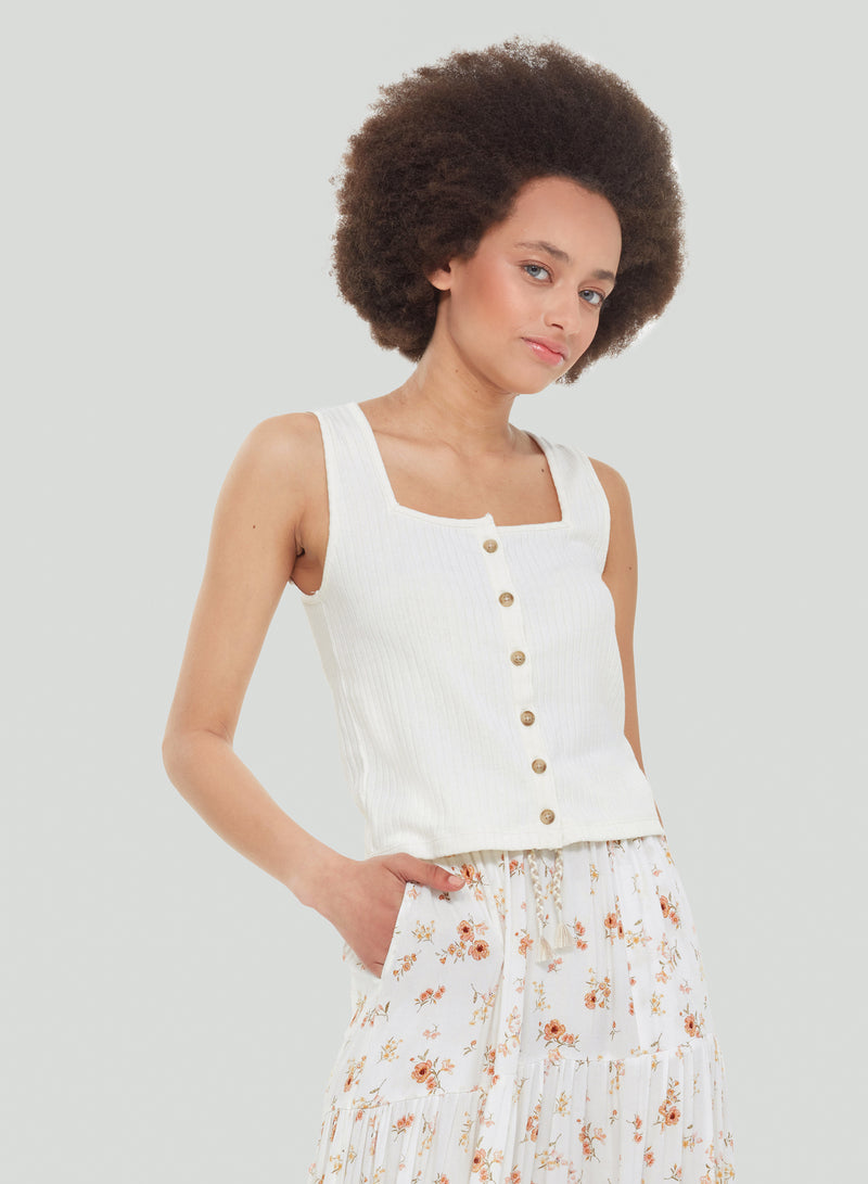 Cream Button Front Tank