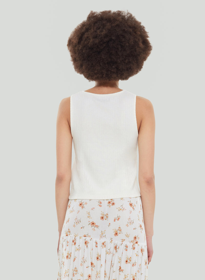 Cream Button Front Tank