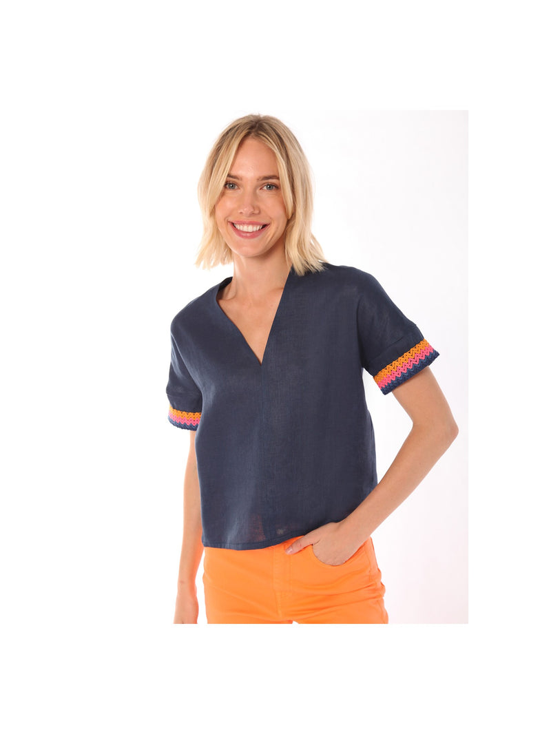 Roxanne Navy Linen Blouse